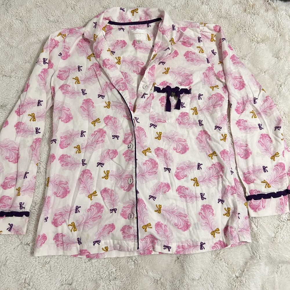 Victoria Secret pajama top pjs pajamas with pink feathers and bows / Coquette